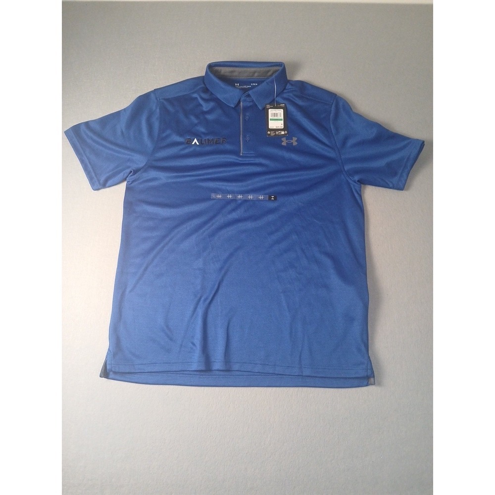 Under Armour Tech Polo Shirt Mens Large Blue Loose Fit Short Sleeve Logo!! New!!